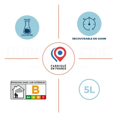 Phase solvantée, recouvrable en 45 minutes, émissions dans l'air intérieur B