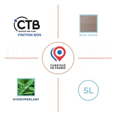 Certifié par FCBA, Bois grisé, Hydroperlant, Fabriqué en France