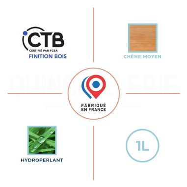 Certifié par FCBA, Chêne moyen, Hydroperlant, Fabriqué en France