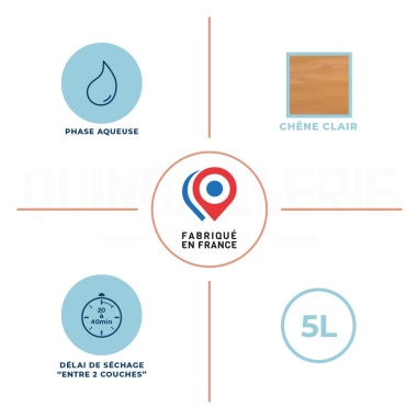Phase aqueuse, délai de séchage entre 2 couches 20 à 40 minutes, 5 litre, Chêne clair, fabriqué en France