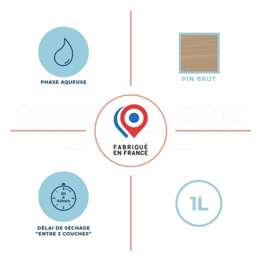 Phase aqueuse, délai de séchage entre 2 couches 20 à 40 minutes, 1litre, Pin brut, fabriqué en France