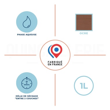 Phase aqueuse, délai de séchage entre 2 couches 20 à 40 minutes, 1litre, Ocre, fabriqué en France