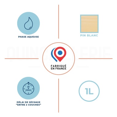 Phase aqueuse, délai de séchage entre 2 couches 20 à 40 minutes, 1litre, Pin blanc, fabriqué en France