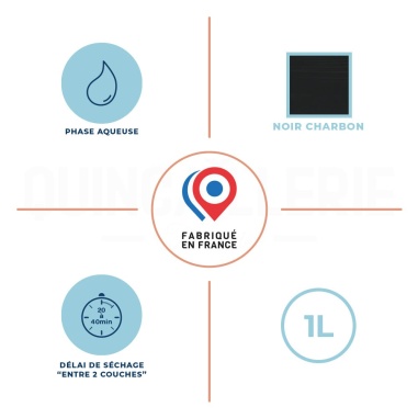 Phase aqueuse, délai de séchage entre 2 couches 20 à 40 minutes, 1litre, noir charbon, fabriqué en France