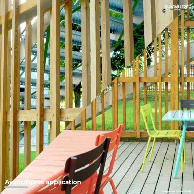 Avant et après application de Lasure Blanchon tech-wood 2,5L incolore - Pour tous types de bois