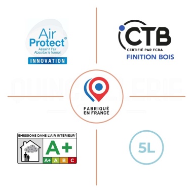 CTB Certifié par FCBA Finition Bois, Air Protect Assainit l'air Absorbe le formol, Émissions dans l'air intérieur A+