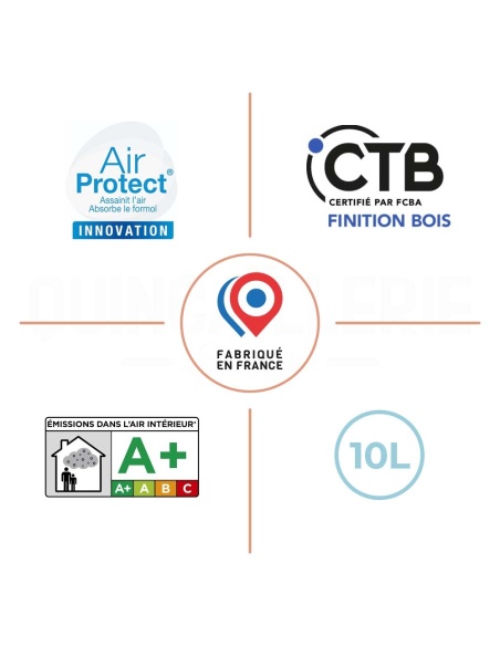 CTB Certifié par FCBA Finition Bois, Air Protect Assainit l'air Absorbe le formol, Émissions dans l'air intérieur A+