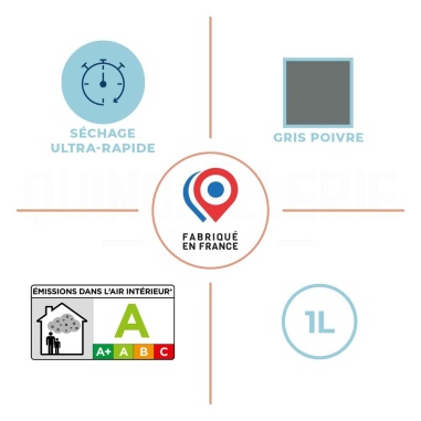 Caractéristiques de la Peinture de rénovation pour cuisine et salle de bains gris poivré 1L