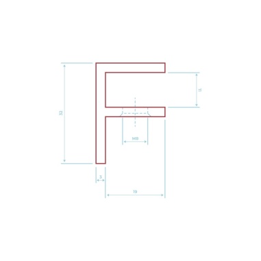 Schéma dimensions Support d’étagère carré en laiton avec appui prolongé 32x45mm - Fixation murale élégante pour étagères