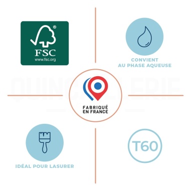 Pictos : Label FSC; Convient au phase aqueuse; idéal pour lasurer; t60