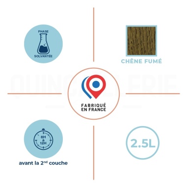 Phase solvantées, couleur chêne fumé, 2.5 litre, 8 à 12 heures avant la seconde couche