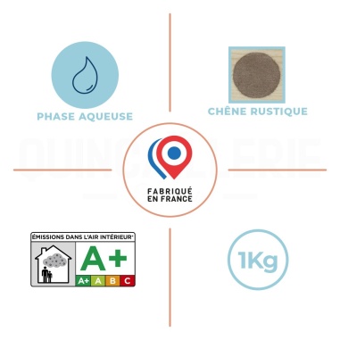 Pictos des caractéristiques du Mastic bois poudre - Blanchon mastic pour boiseries chêne rustique 1kg Blanchon