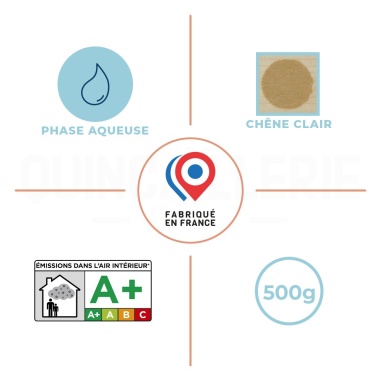 Pictos des caractéristiques du Mastic bois poudre - Mastic chêne clair en poudre 500g Blanchon