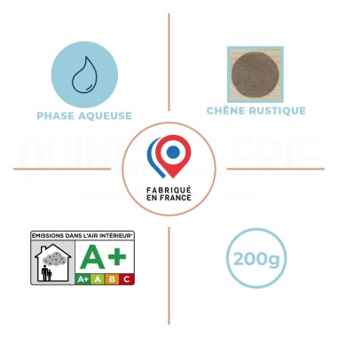 Pictos des caractéristiques du Mastic bois poudre - Mastic chêne rustique en poudre pour boiseries 200g Blanchon