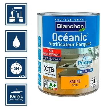 Pictos : application au pinceau, au rouleau ou au spalter / Séchage en 2h 20°C / Nettoyage ustensiles à l'eau / Rendement 10m²/l