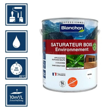 Pictos : application; temps de séchage 30 min; nettoyage à l'eau; 10m²/l/couche