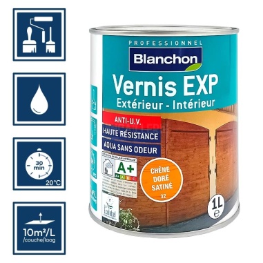 Pictos : application; temps de séchage 3h; nettoyage ustensiles à l'eau; rendement 12m²/l/couches