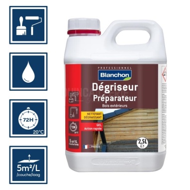 Pictos : application au spalter ou rouleau, nettoyage ustensiles à l'eau, séchage 72h, rendement 5m²/L/couche