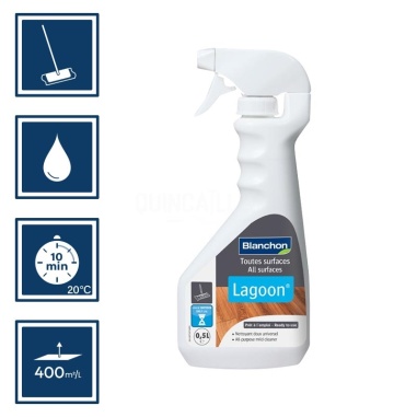 Pictos : application avec microfibre / Séchage en 10min / nettoyage ustensile à l'eau / rendement 400m²/l