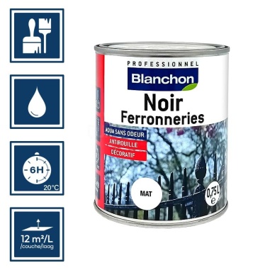 Pictos : application pinceaux; recouvrable 6h; nettoyage ustensiles à l'eau; rendement 12m²/l/couche