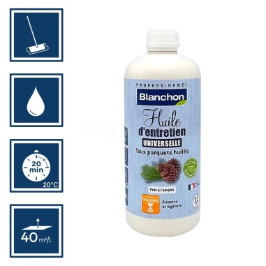 Pictos : application microfibre, nettoyage ustensiles à eau, 20 min de séchage, rendement 40m²/L