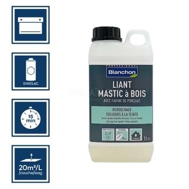 Pictos : Application, nettoyage ustensiles au syntilac, séchage 15min, rendement 20m²/L