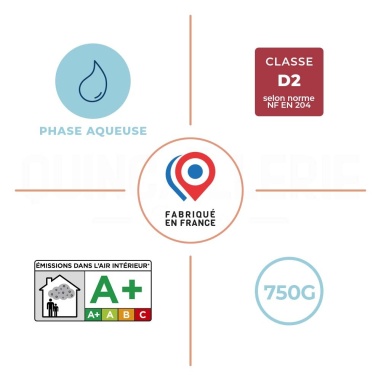 Caractéristiques de la Colle à bois rapide D2 750g Blanchon