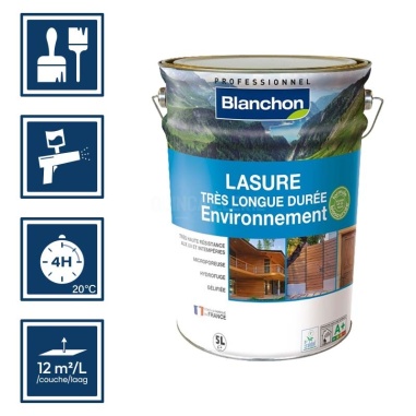 Pictos : application; séchage complet 4h; utilisation pistolet; rendement 12m²/l/couche