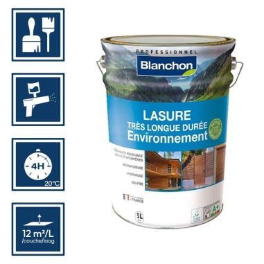 Pictos : application; séchage complet 4h; utilisation pistolet; rendement 12m²/l/couche