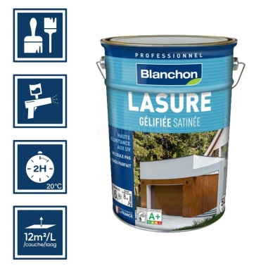 Pictos : application; séchage complet 2h; utilisation pistolet; rendement 12m²/l/couches