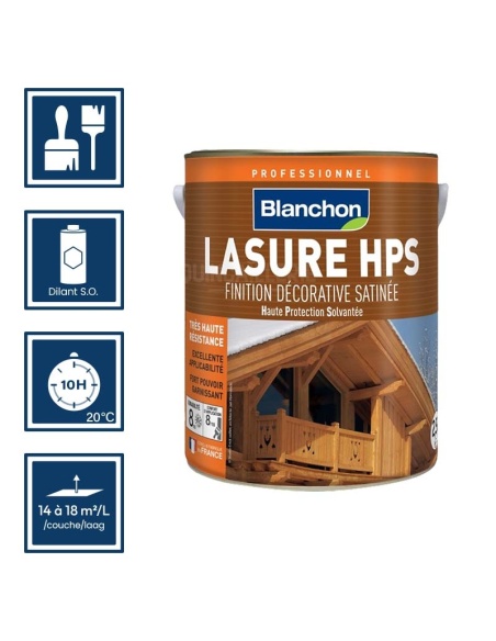 Pictos : application; séchage complet 10h; nettoyage ustensiles au diluant S.O.; rendement 14 à 18m²/l/couches