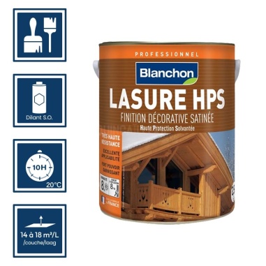 Pictos : application; séchage complet 10h; nettoyage ustensiles au diluant S.O.; rendement 14 à 18m²/l/couches