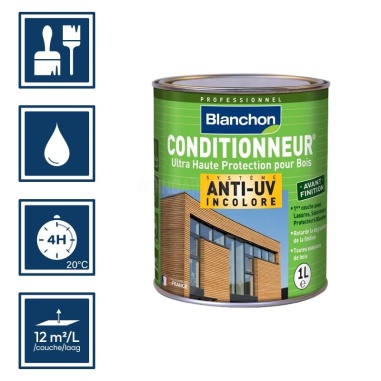 Pictos : application pinceaux; recouvrable 4h; nettoyage ustensiles à l'eau; rendement 12m²/l/couche