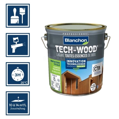 Pictos : application; séchage complet 3h; utilisation pistolet; rendement 10 à 14m²/l/couches