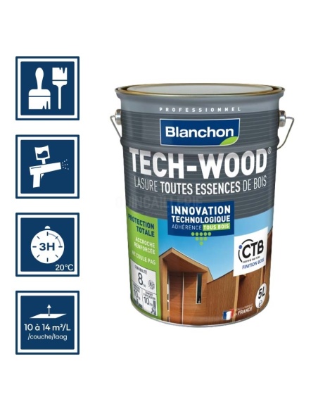 Pictos : application; séchage complet 3h; utilisation pistolet; rendement 10 à 14m²/l/couches