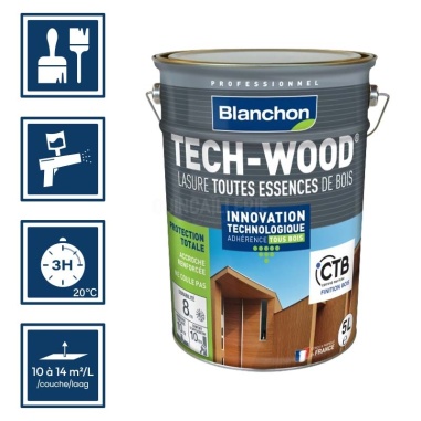 Pictos : application; séchage complet 3h; utilisation pistolet; rendement 10 à 14m²/l/couches