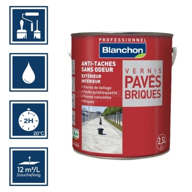 Pictos : application; temps de séchage 2h; nettoyage ustensiles à l'eau; rendement 12m²/l/couches