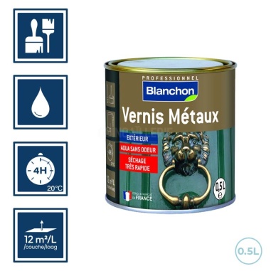 Pictos : application; temps de sĂ©chage 4h; nettoyage ustensiles Ă  l'eau; rendement 12mÂČ/l/couches