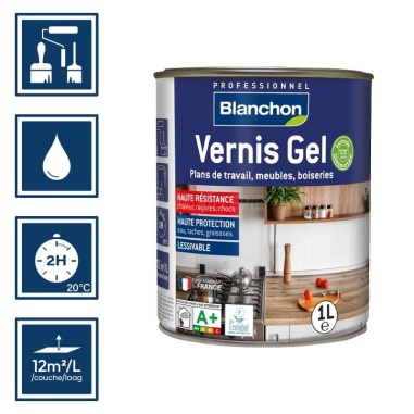 Pictos : application; temps de séchage 2h; nettoyage ustensiles à l'eau; rendement 12m²/l/couches