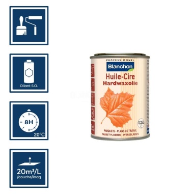 Pictos : application; temps de séchage; nettoyage ustensiles au diluant SO; 20m²/l/couche