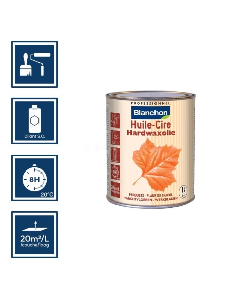 Pictos : application; temps de séchage; nettoyage ustensiles au diluant SO; 20m²/l/couche