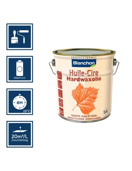 Pictos : application; temps de séchage; nettoyage ustensiles au diluant SO; 20m²/l/couche