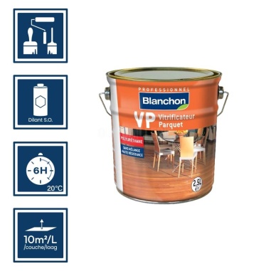 Pictos : application au pinceau, au rouleau ou au spalter / Séchage en 6h 20°C / Nettoyage diluant S.O / Rendement 10m²/l