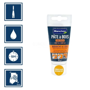 CaractĂ©ristiques Blanchon pĂąte Ă  bois teinte chĂȘne clair 80g