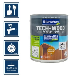 Blanchon lasure tech-wood chêne clair 2,5L pour bardages, volets, portails, palissades 2
