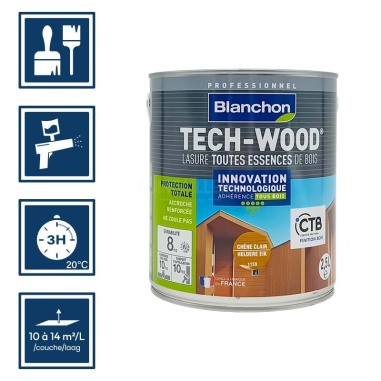 Blanchon lasure tech-wood chêne clair 2,5L pour bardages, volets, portails, palissades