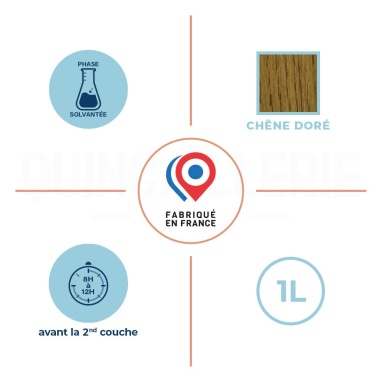 Phase solvantées, couleur chêne doré, 1 litre, 8 à 12 heures avant la seconde couche