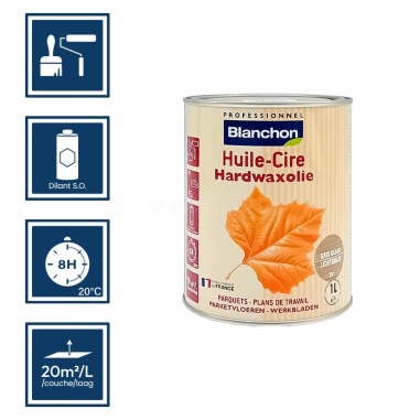 Pictos : application; temps de séchage; nettoyage ustensiles au diluant SO; 20m²/l/couche