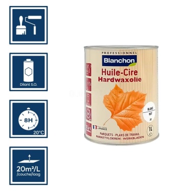 Pictos : application; temps de séchage; nettoyage ustensiles au diluant SO; 20m²/l/couche