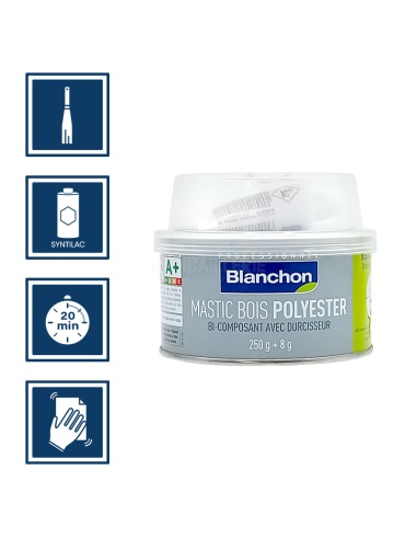 Pictos : application spatule, nettoyage ustensiles au syntilac, séchage 20min, ponçage